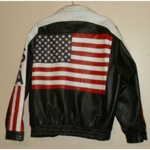 Vintage Leathe Jacket by USA Extreme Biker American Flag Size 54-56 (3XL)